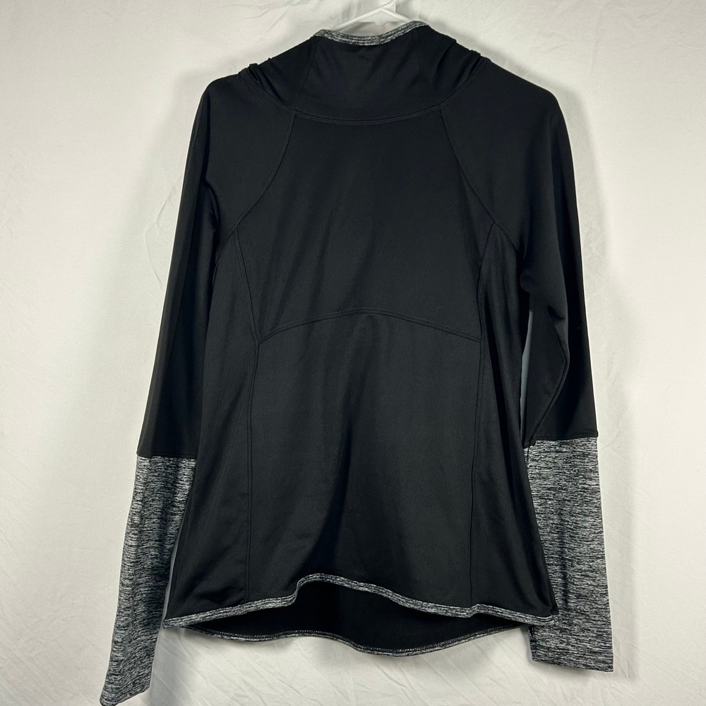 Avia Hoodie Women Medium Black Grey Space Dye Raglan Activewear Long Sleeve